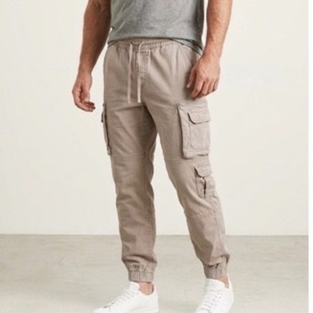 Aeropostale Mens Cargo Jogger Pants Tan Khaki Elastic Waist Stretch Size S